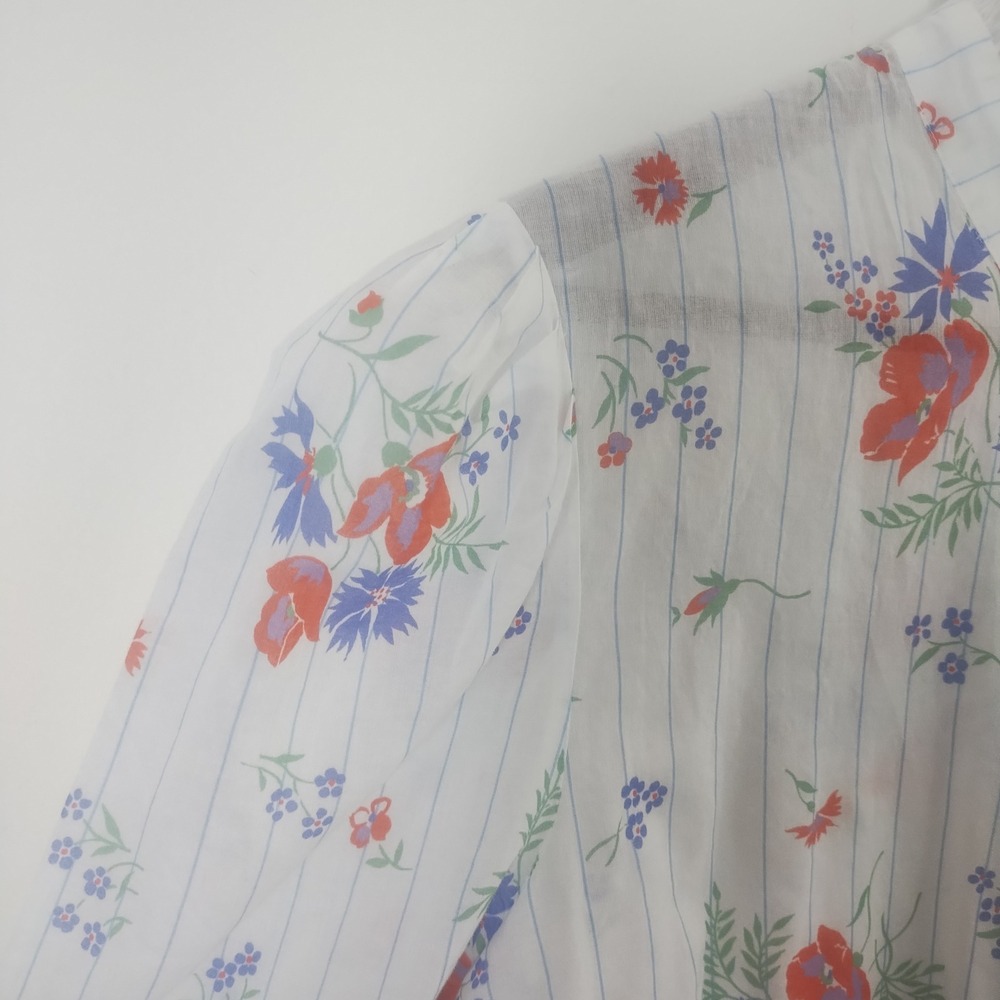 Veronica Beard Button Up Blouse Women's L Cotton Floral Ruffle Victorian Cottage - Picture 2 of 11